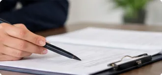 Schriftliches Angebot wird auf einem Klemmbrett ausgefüllt
